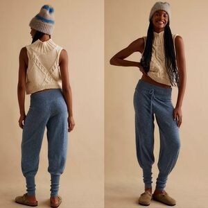 New Free People Sila Sweater Pants M Blissful Blue Combo Sweatpants Sweat Pant